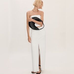 MANGO White Denim Midi Skirt